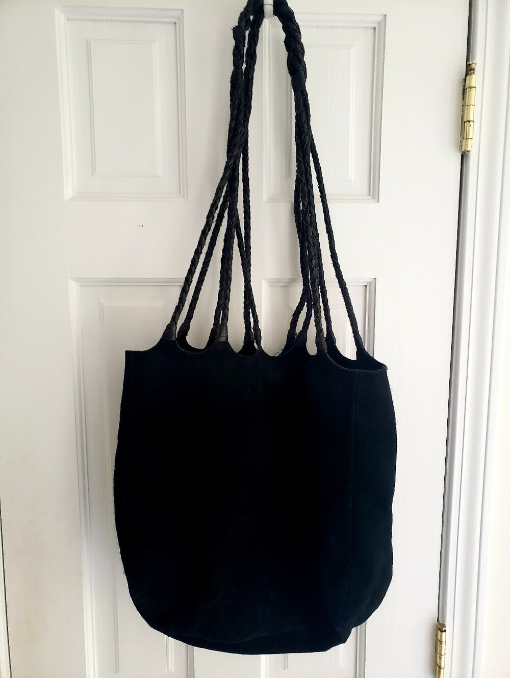 Free People Black Suede Braided-Handle Tote Bag